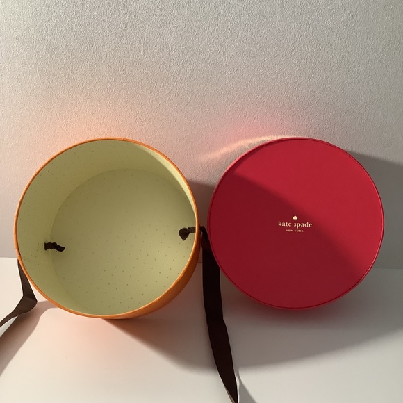 Set of 4 Kate Spade 18” Medium Size Round Gift Box Pink & Orange Brand New - Picture 3 of 5